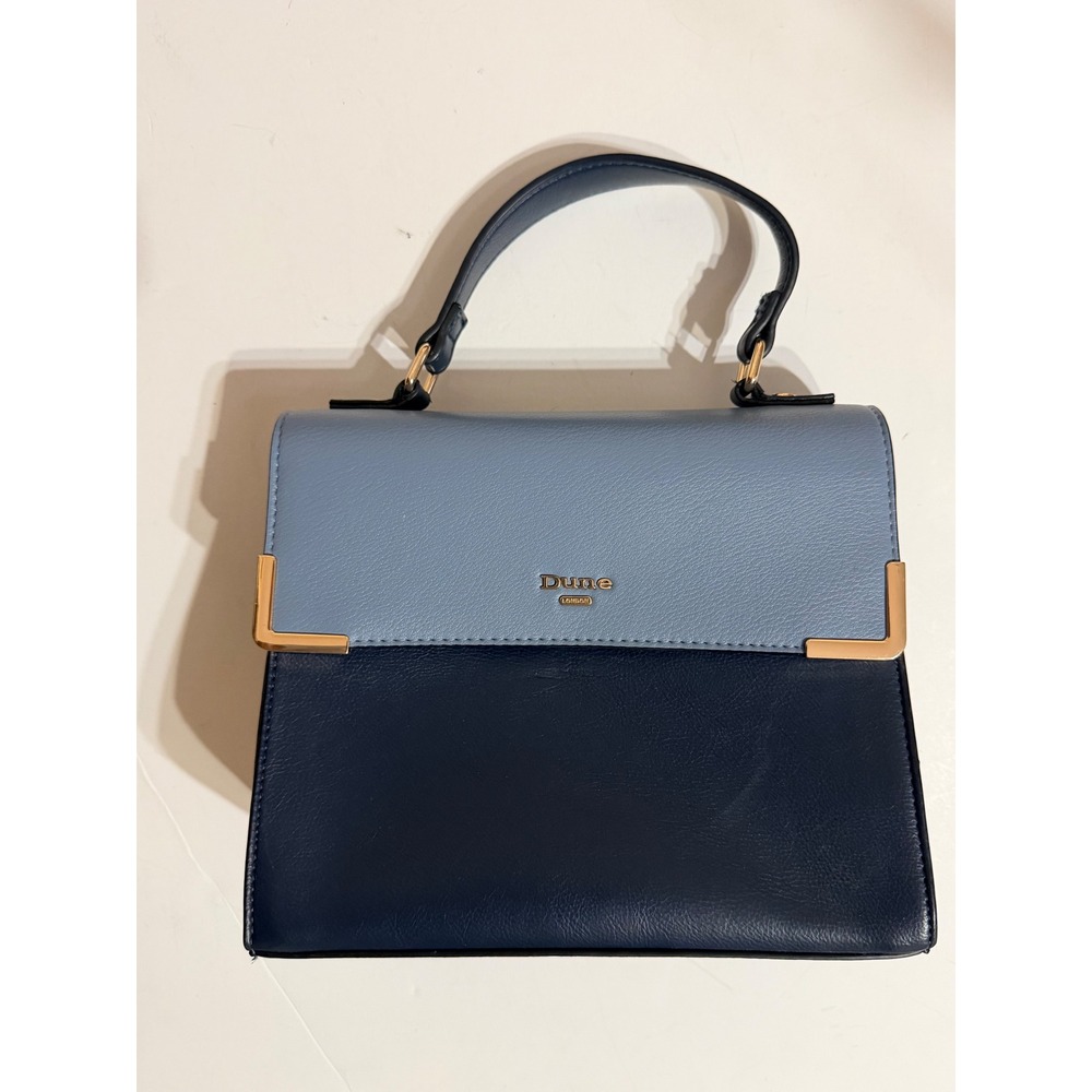 Dune London Colorblock Top Handle Handbag Navy Blue Grey Gold Hardware Satchel